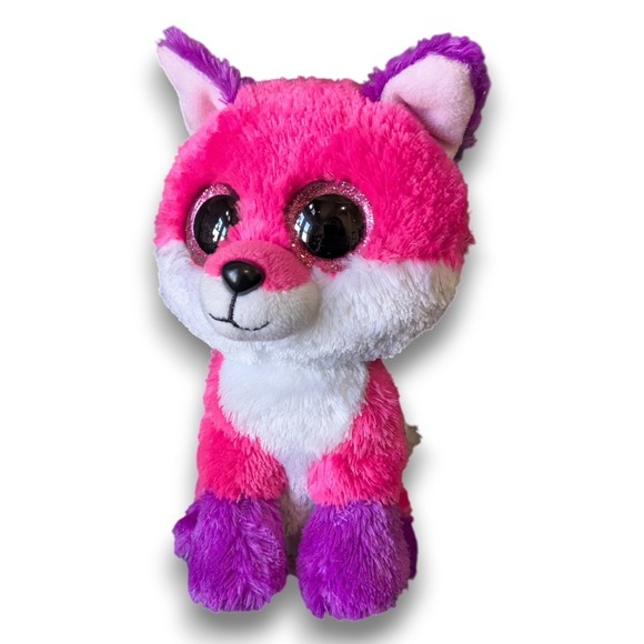 Ty Other - Ty Beanie Boos JOEY Pink Purple Fox Plush Glitter Eyes Claires Exclusive 6''